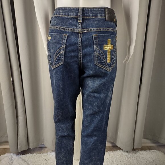 Coogi Cotton Blend Blue Gold Cross Pattern On Pocket Denim Jeans Sz 11-12 (NWT) - Picture 5 of 13